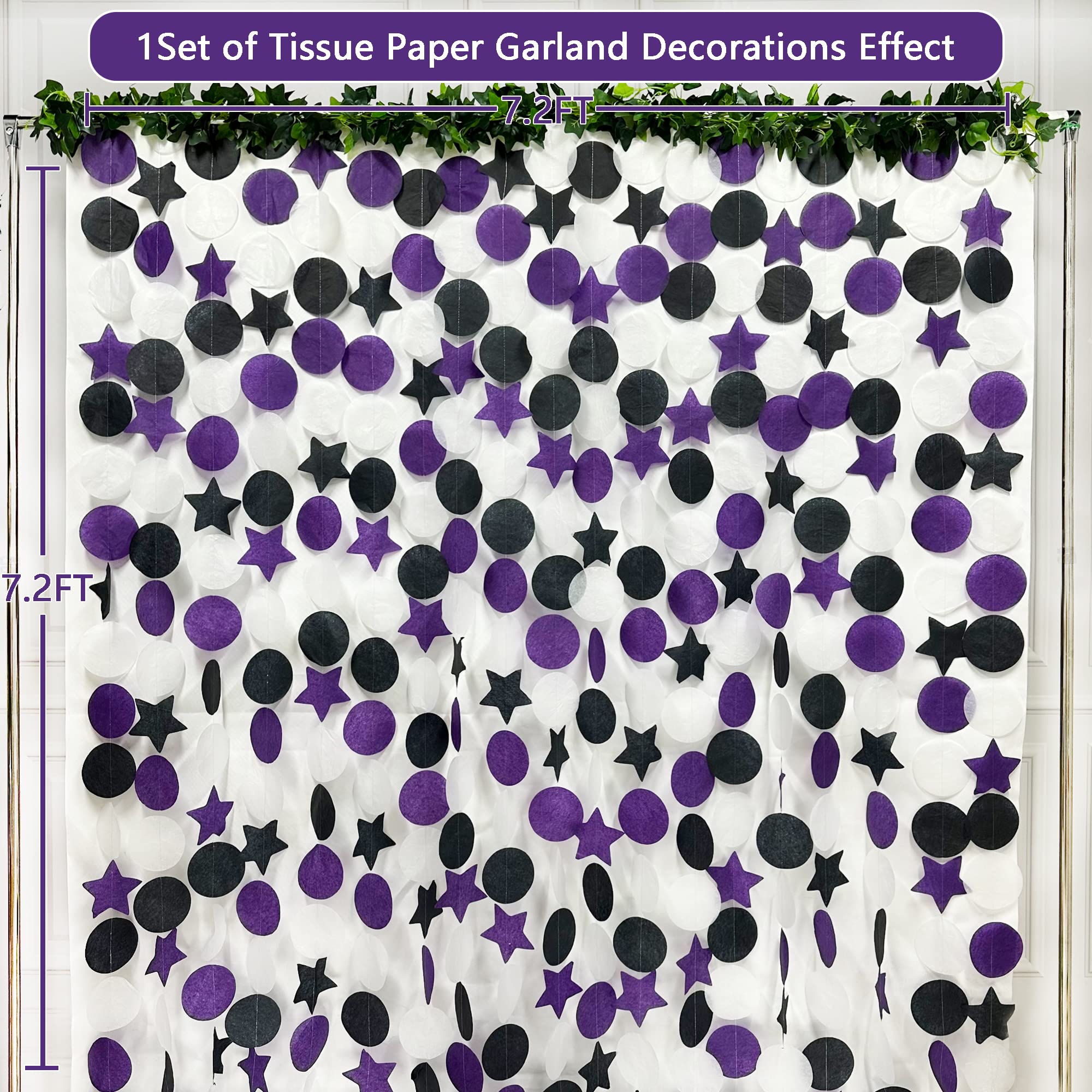 173 Ft Purple Black And White Party Decorations Big Star Circle Dot Backdrop Streamer Garland For Graduation Birthday Bacheloret